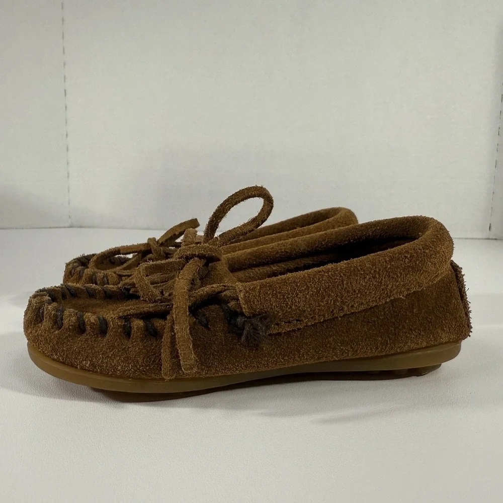 MINNETONKA Moccasins Toddler Size 7 Suede‎ Leather Brown Boy Girl Unisex EUC